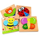 Afufu Holzpuzzle, Holzspielzeug ab 1 2 3 Jahren, 4 Stück Steckpuzzle Holz Montessori Spielzeug für Baby, Tier Holzpuzzle Puzzle Kleinkind Lernspielzeug für Kinder